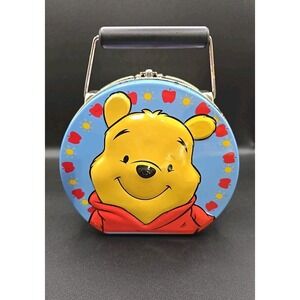 Vtg Disney Winnie The Pooh Kids Round Lunch Box Metal 3 Dimensional‎ Container
